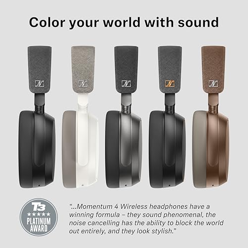 Sennheiser Momentum 4 Wireless Noise Cancelling Headphones - Bluetooth Headset for Crystal-Clear Calls with Adaptive Noise Cancellation, Over-Ear Headphones, 60h Battery Life, Folding Design, Brown