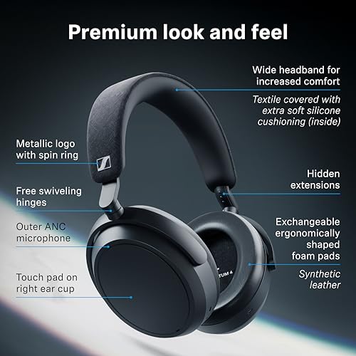 Sennheiser Momentum 4 Wireless Noise Cancelling Headphones - Bluetooth Headset for Crystal-Clear Calls with Adaptive Noise Cancellation, Over-Ear Headphones, 60h Battery Life, Folding Design, Brown
